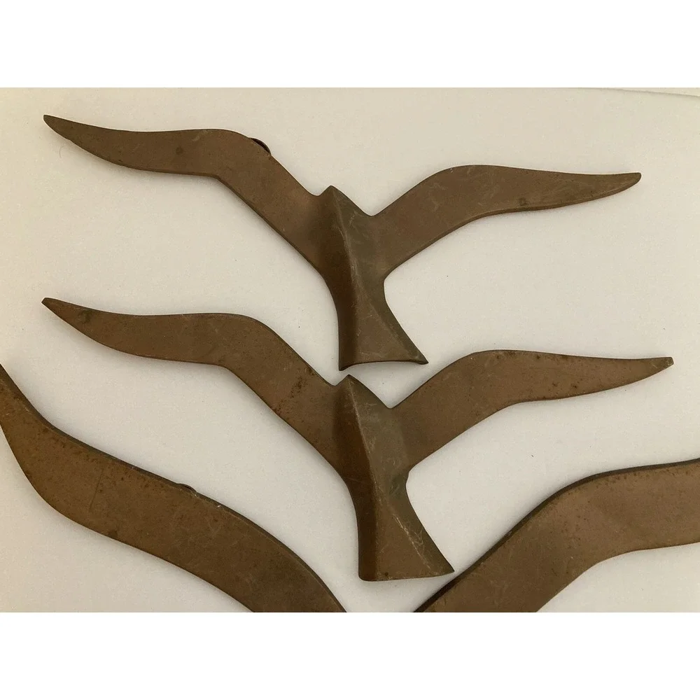 Vintage Solid Brass Bird Flying Seagulls Wall Hanging Set of 5 Made in India